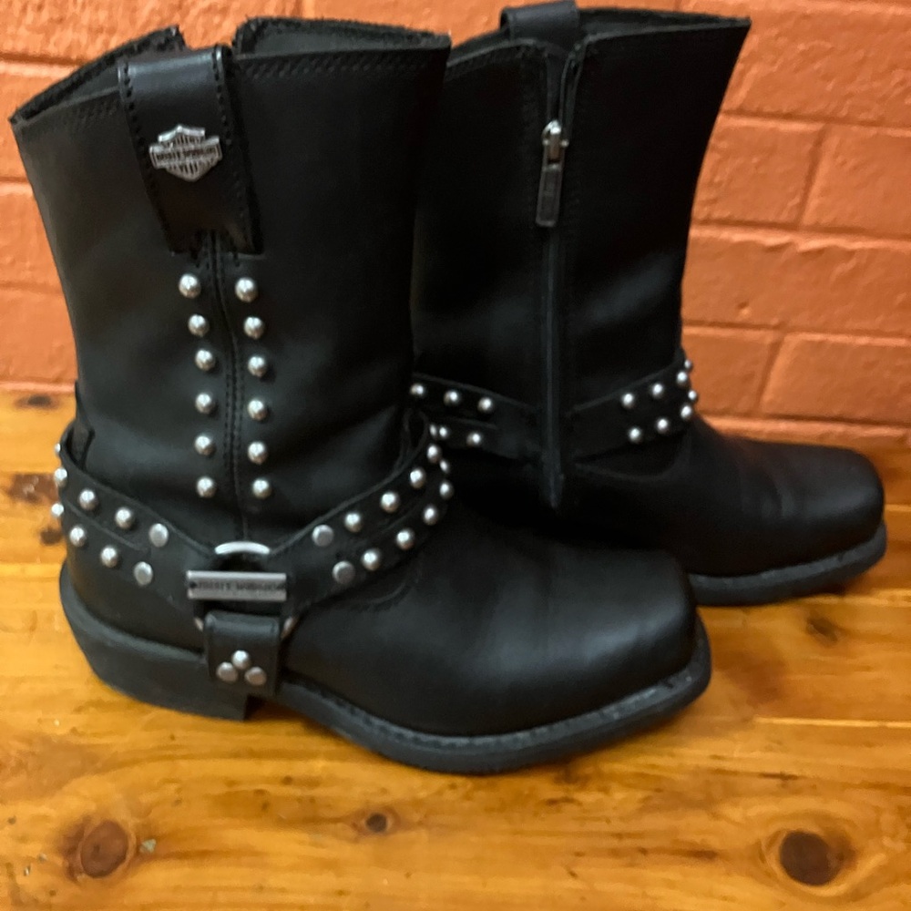Harley-Davidson Black studded boots. I love these but they are too big for me.